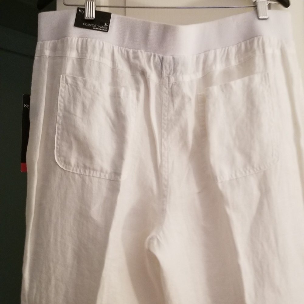 White linen wide leg pant